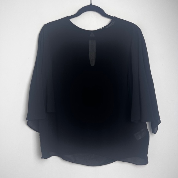ZARA ZW Collection Black Flowing Cape Sleeve Lightweight Chic Blouse Top Sz L - Picture 4 of 11